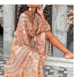 BOHO RED Long Romantic Tribal Dress Sz Small-3XL